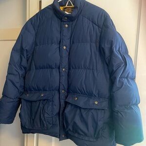 1980s era Eddie Bauer puffy goose down jacket with removable hood.